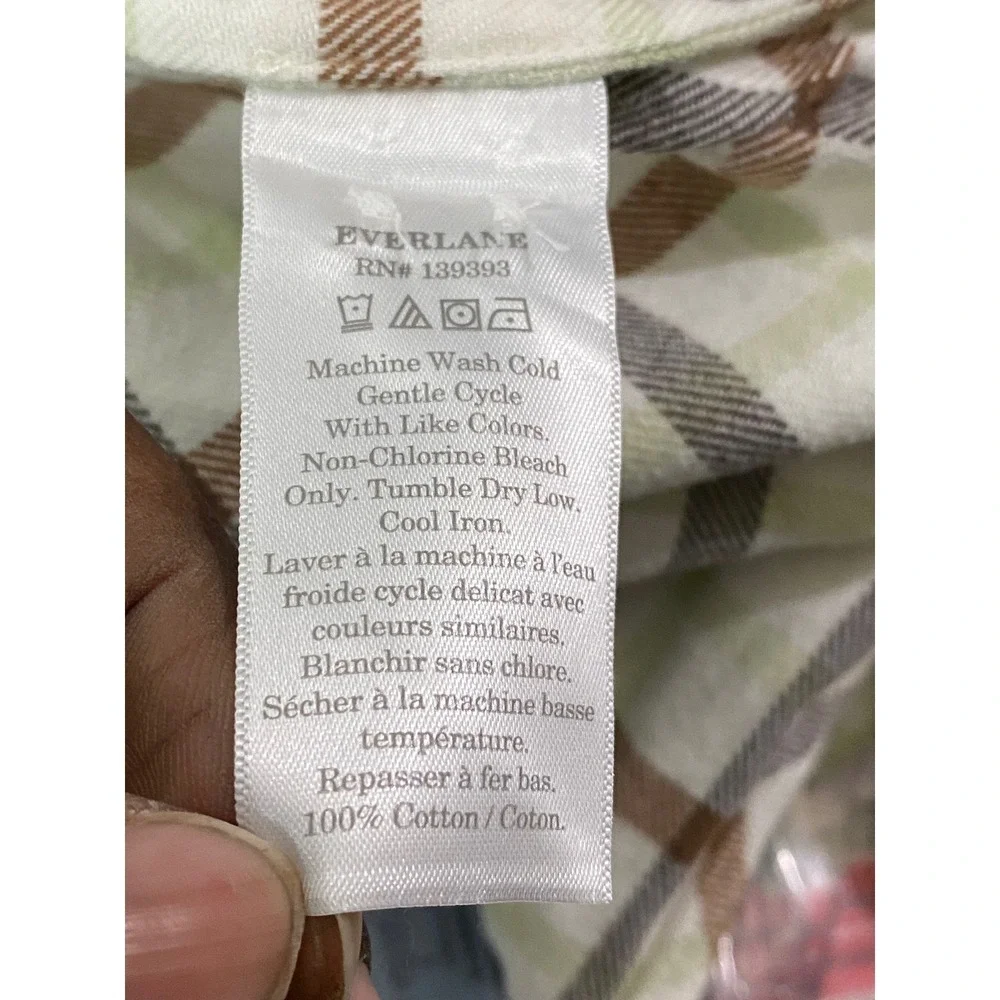 Everlane Womens Relaxed Cotton Flannel Plaid Button Down Shirt‎ S Brown Green